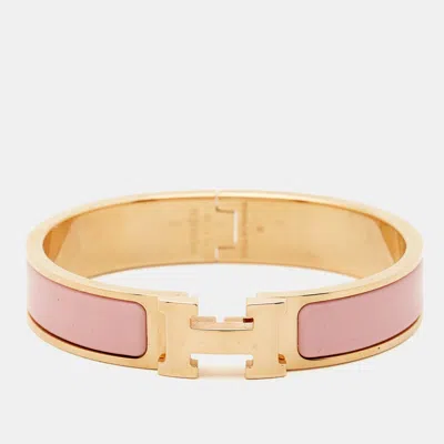 Pre-owned Hermes Clic H Pink Enamel Rose Gold Tone Bracelet