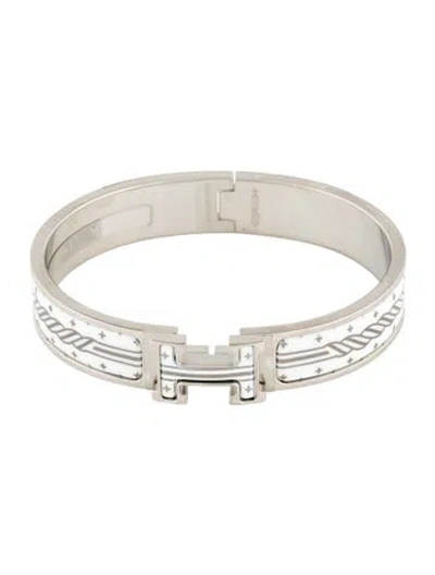 Pre-owned Hermes Clic H Quadrige W/ Enamel At Turnlock Bangle Bracelet, 7" In Multi