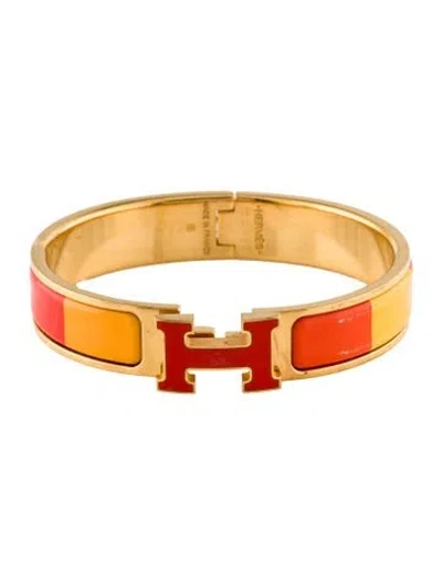 Pre-owned Hermes Clic H W/ Enamel At Turnlock Bangle Bracelet, 6.25"