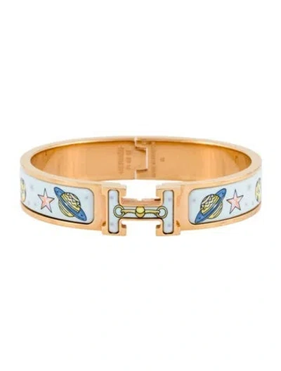 Pre-owned Hermes Clic H W/ Enamel At Turnlock Bangle Bracelet, 6.25" In Multi