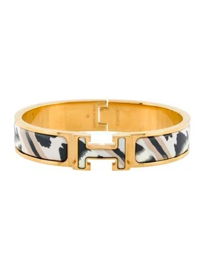 Pre-owned Hermes Clic H W/ Enamel At Turnlock Bangle Bracelet, 6.25" In Multi