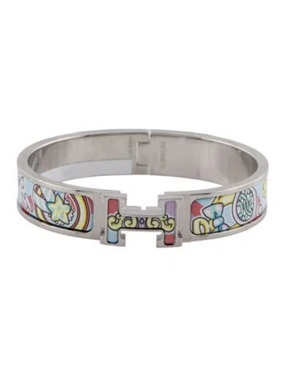 Pre-owned Hermes Clic H W/ Enamel At Turnlock Bangle Bracelet, 6.25" In Multi