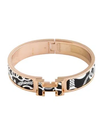 Pre-owned Hermes Clic H W/ Enamel At Turnlock Bangle Bracelet, 6.25" In Multi