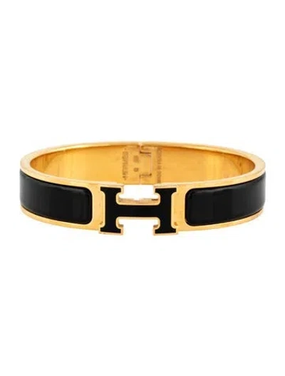 Pre-owned Hermes Clic H W/ Enamel At Turnlock Bangle Bracelet, 6.25" In Multicolor