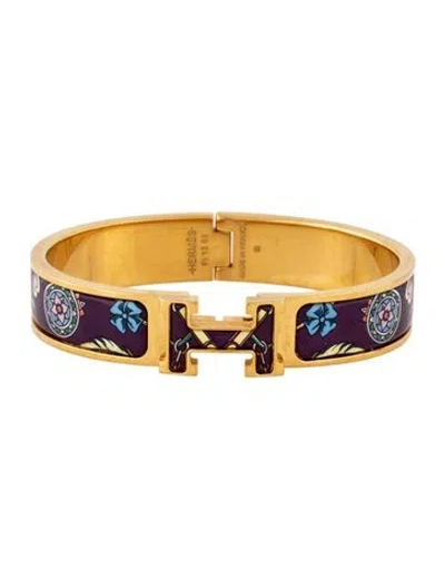 Pre-owned Hermes Clic H W/ Enamel At Turnlock Bangle Bracelet, 6.25" In Multicolor