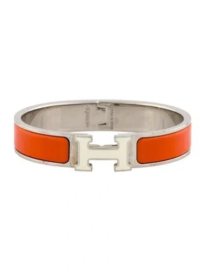 Pre-owned Hermes Clic H W/ Enamel At Turnlock Bangle Bracelet, 6.5" In Multi