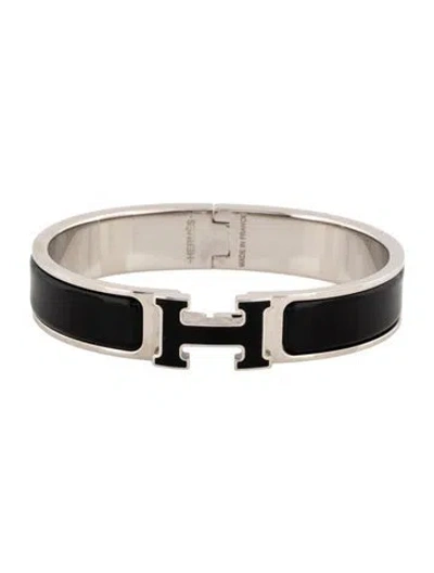 Pre-owned Hermes Clic H W/ Enamel At Turnlock Bangle Bracelet, 6.5" In Multicolor