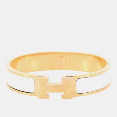 Pre-owned Hermes Hermès Clic H White Enamel Gold Bracelet