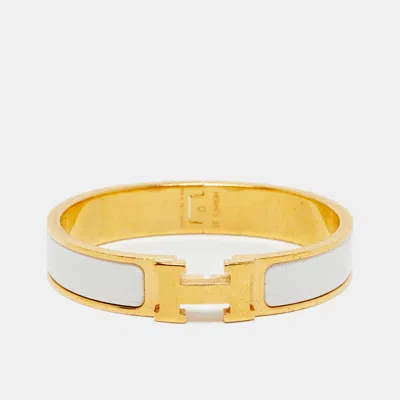Pre-owned Hermes Hermès Clic H White Enamel Gold Plated Bracelet