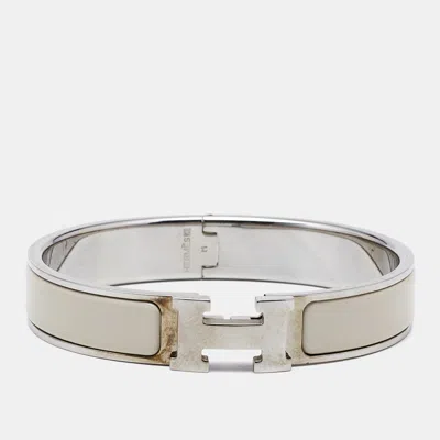 Pre-owned Hermes Clic H White Enamel Palladium Plated Bracelet