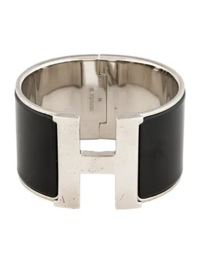 Pre-owned Hermes Clic H Xl Bangle Bracelet, 6" In Black
