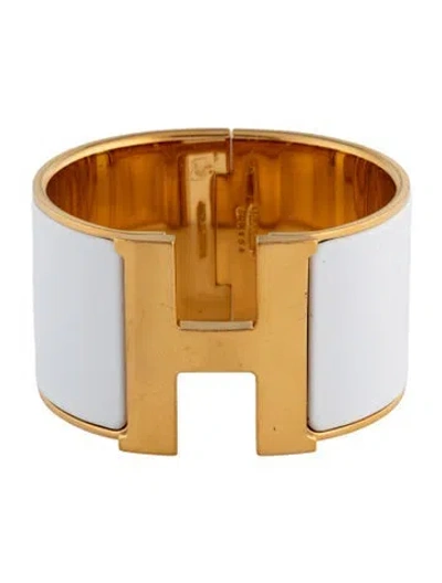 Pre-owned Hermes Clic H Xl Bangle Bracelet, 6" In White