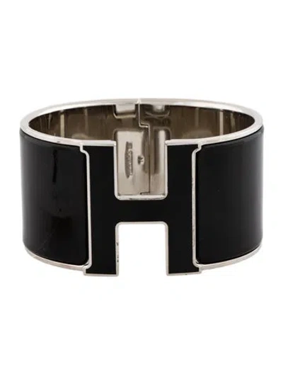 Pre-owned Hermes Clic H Xl Bangle Bracelet, 7" In Black