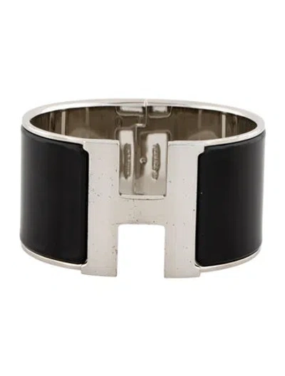 Pre-owned Hermes Clic H Xl Bangle Bracelet, 7" In Black