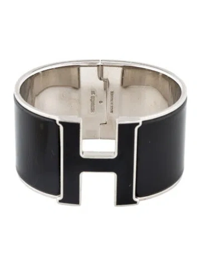 Pre-owned Hermes Clic H Xl W/ Enamel Turnlock Bracelet, 6.5" In Black