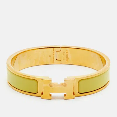 Pre-owned Hermes Hermès Clic H Yellow Enamel Gold Plated Bracelet