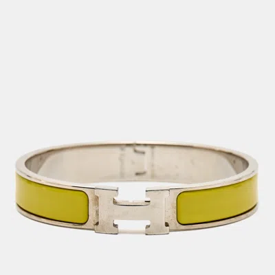 Pre-owned Hermes Clic H Yellow Enamel Palladium Plated Bracelet