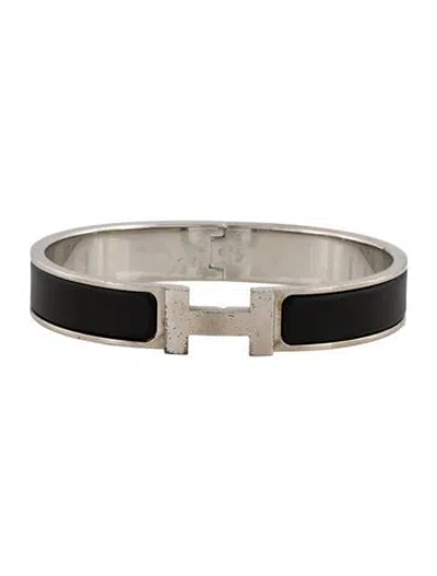 Pre-owned Hermes Clic Hh Bangle Bracelet, 7.25" In Black