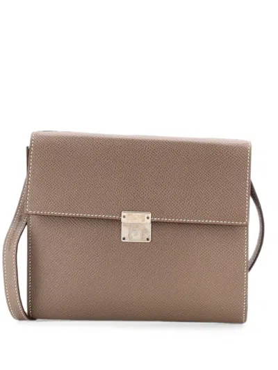 Pre-owned Hermes Clic Wallet On Strap Epsom 16 Shoulder Bag In Grey