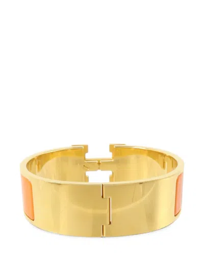 Pre-owned Hermes Clic-clac H Enamel Bangle In Gold