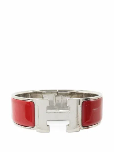 Pre-owned Hermes Clic-clac H Enamel Bangle In Silver