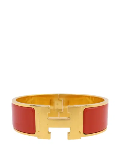 Pre-owned Hermes Clic-clac H Enamel Bracelet In Gold