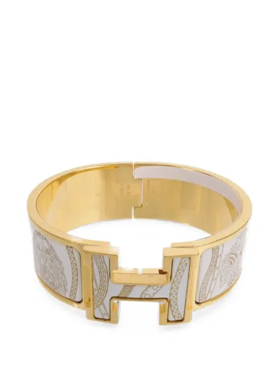 Pre-owned Hermes Clic-clac H Enamel Bracelet In Gold