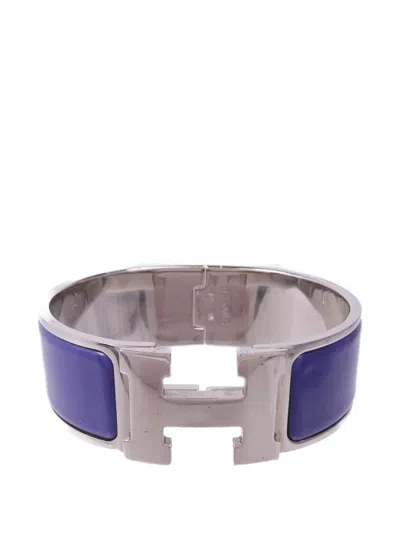 Pre-owned Hermes Clic-clac H Enamel Bracelet In Silver