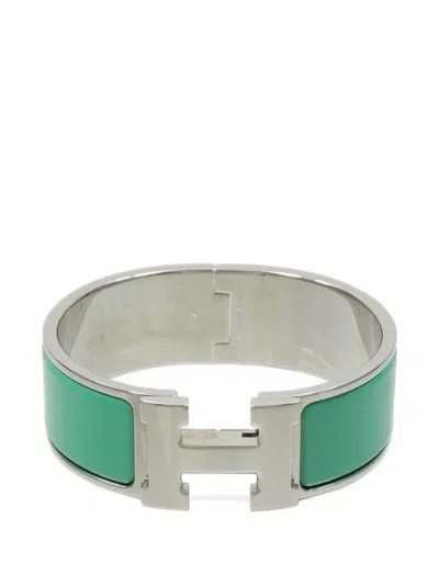 Pre-owned Hermes Clic-clac H Enamel Bracelet In Silver