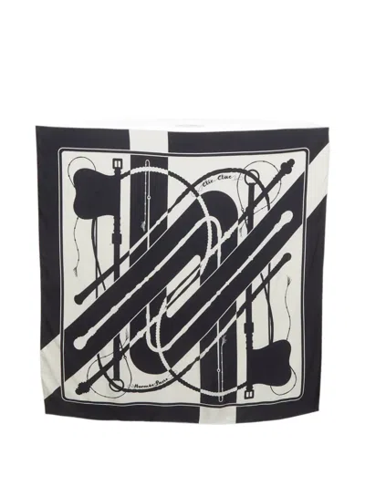 Pre-owned Hermes Clic-clac Tattoo Silk Scarf In Blue