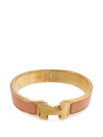 Pre-owned Hermes Clic-h Enamel Bracelet In Gold