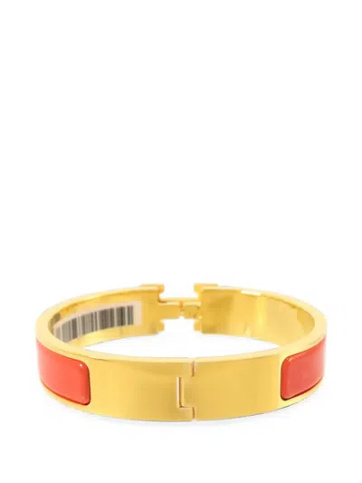Pre-owned Hermes Clic-h Enamel Bracelet In Gold