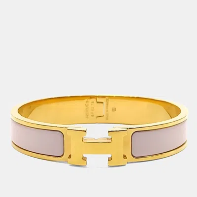 Pre-owned Hermes Hermès Click H Gold Pink Enamel Bracelet