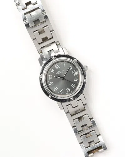 Pre-owned Hermes Hermès Clipper 24mm Ca 2000 Watch In Silver