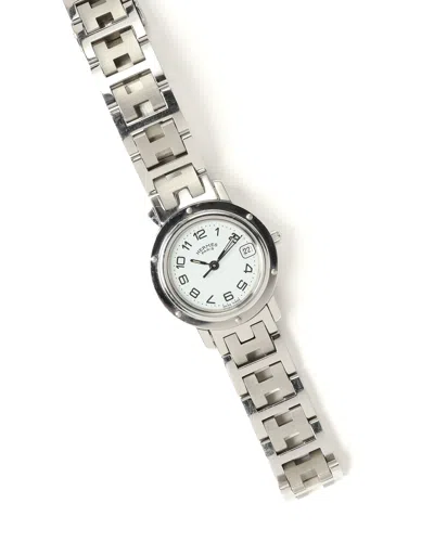 Pre-owned Hermes Hermès Clipper 24mm Ca 2005 Watch In Silver