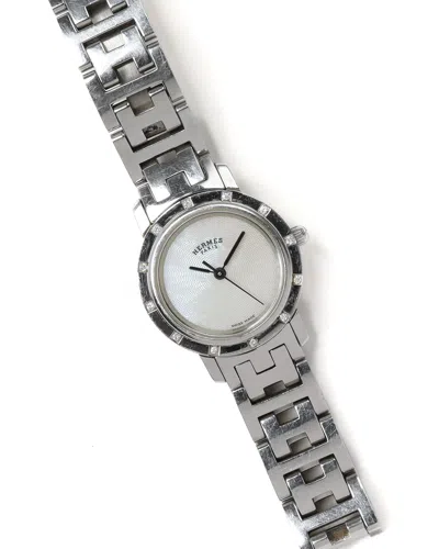 Pre-owned Hermes Hermès Clipper 24mm Ca 2010 Diamond Watch In Silver