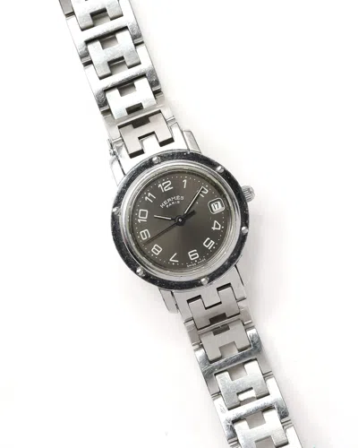 Pre-owned Hermes Hermès Clipper 24mm Full Set 2000 Watch In Gray