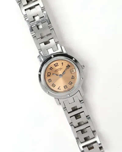 Pre-owned Hermes Hermès Clipper 24mm Full Set 2000 Watch In Pink