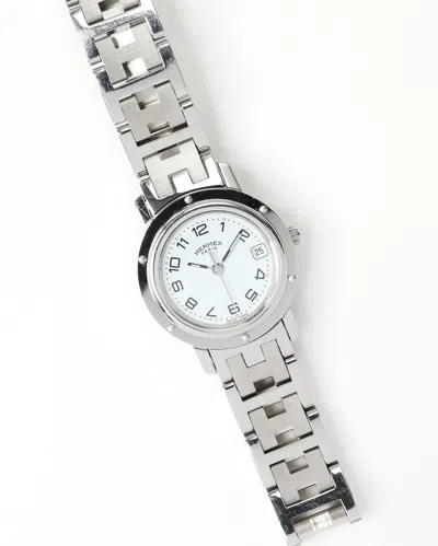 Pre-owned Hermes Hermès Clipper 24mm Full Set 2000 Watch In White