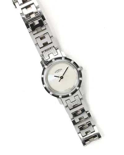 Pre-owned Hermes Hermès Clipper 24mm Full Set Diamond Watch In Other
