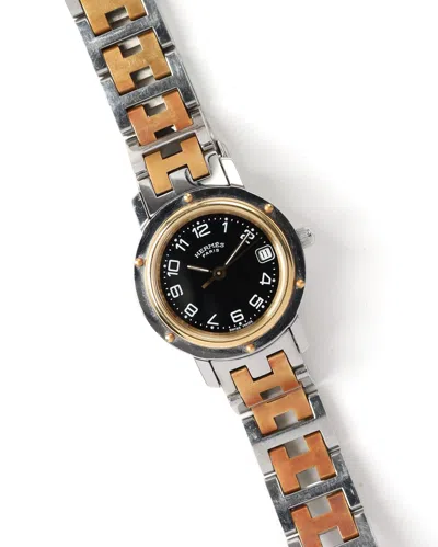 Pre-owned Hermes Hermès Clipper 24mm Rare Black Dial Watch