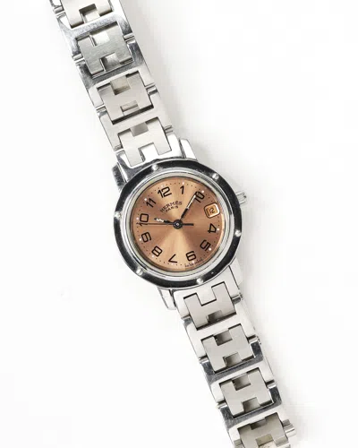 Pre-owned Hermes Hermès Clipper 24mm Ref Cl4.210 Full Set Watch In Pink