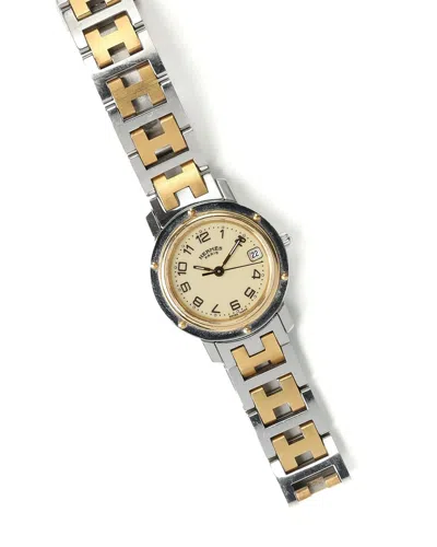 Pre-owned Hermes Hermès Clipper 24mm Watch In Beige