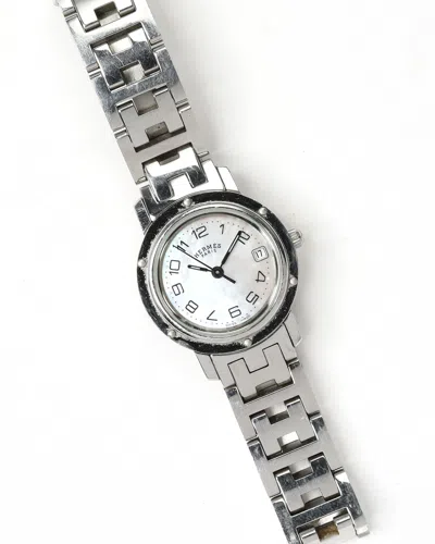 Pre-owned Hermes Hermès Clipper 24mm Watch In Silver