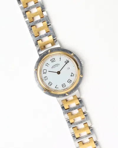 Pre-owned Hermes Hermès Clipper 30mm Full Set Watch In White