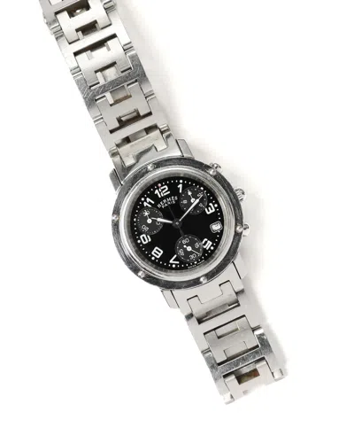 Pre-owned Hermes Hermès Clipper Chronograph 31mm Ref Cl1.310 Watch In Silver