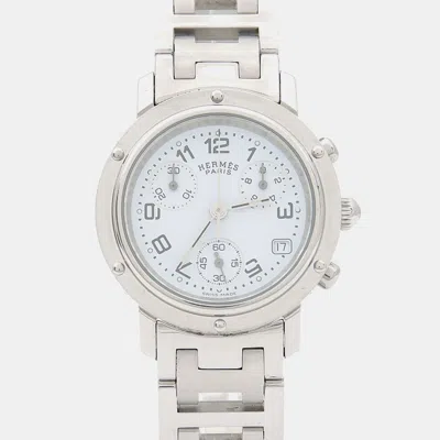 Pre-owned Hermes Clipper Cl1.310 Quartz Stainless Steel Women's Wristwatch 31 Mm In Blue