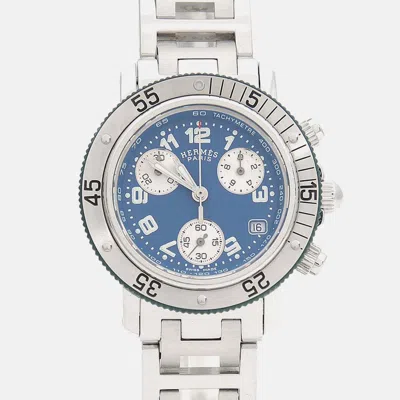 Pre-owned Hermes Clipper Cl2.317 Quartz Blue Stainless Steel Women's Wristwatch 33.5 Mm