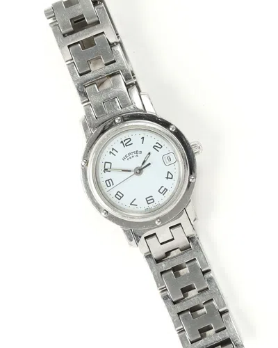 Pre-owned Hermes Hermès Clipper Date 24mm Watch In White