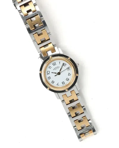 Pre-owned Hermes Hermès Clipper Date 24mm Watch In White